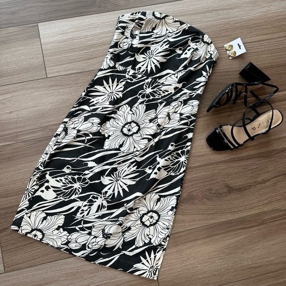 Express Dresses & Skirts - Y2K Vintage Express Black White Hawaiian Tropical Tube Strapless Dress